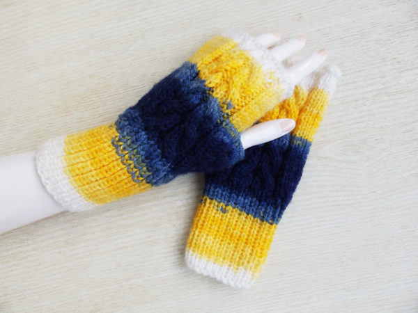 yellow fingerless gloves