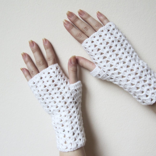long white lace fingerless gloves